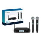 Microfone Sem Fio Duplo Uhf Dinamico Tela Digital 50 Canais Cor Preto