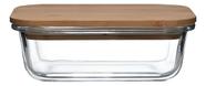 Mimo Style Pote de Vidro Retangular Com Tampa De Bambu 1040ml. Armazene Diversos Alimentos Mantenha-os Frescos, Preserve-os Por Mais Tempo. Resistente
