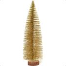 Mini Árvore de Natal 26cm Dourada Brilhante ou Verde Com Base de Madeira Pinheiro