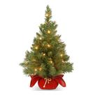 Mini árvore de Natal 60 cm com luzes LED, verde com base vermelha