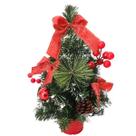 Mini Árvore De Natal Decorada 30cm Vaso Bolas Pinhas Laço