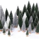 Mini árvores de Natal com 30 unidades com base de madeira verde+prata+branca