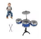 Mini Bateria Musical Infantil 3 Tambores Brinquedo Azul