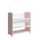 Mini Berço Compacto Portátil Para Bebê com Grade Movel Rodízio Colchão Suporte Mosquiteiro e Prateleira Rosa Branco