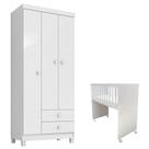 Mini Berço Moisés Alegria Com Colchão E Guarda Roupa 3 Portas Ternura Baby Branco Flex - Incorplac