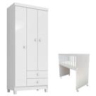 Mini Berço Moisés Alegria Com Colchão E Guarda Roupa 3 Portas Ternura Baby Branco Flex - Incorplac