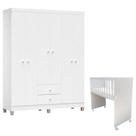 Mini Berço Moisés Alegria Com Colchão E Guarda Roupa Ternura Baby 6 Portas Branco Brilho - Incorplac