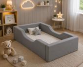 Mini Berço Moisés Estofada Infantil Cinza Método Montessori Com Colchão 92x38