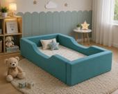 Mini Berço Moisés Estofada Infantil Verde Àgua Método Montessori Com Colchão 92x38
