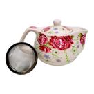 Mini Bule de Chá Flores Porcelana Infusor Inox Chaleira Mini Bule de Chá Flores Porcelana Infusor Inox Chaleira