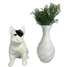 Mini Bulldog Enfeite Decorativo Estátua com Vaso Jarro
