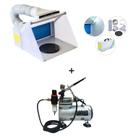 Mini cabine de aerografia com led e exaustor+kit aerografo profissional+aerografo extra