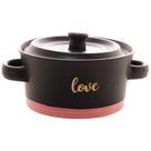 Mini Caçarola de Cerâmica Matt Love Preto e Rosa Bon Gourmet