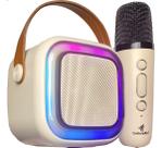 Mini Caixa De Som Karaokê Bluetooth Com 2 Microfones Sem Fio LED Recarregável