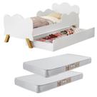 Mini Cama Angel Infantil Nuvem MDF com pés de madeira retro Com Proteção Lateral Sapateira Auxiliar Com 2 Colchão Incluso d20