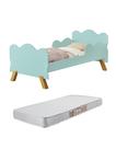 Mini Cama em MDF com pes de madeira retro Infantil Angel Nuvem Proteção Lateral Com Colchão D20 Incluso