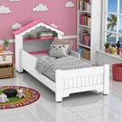 Mini Cama Infantil Casinha Montessoriana Branco Rosa com Grade de Proteção 80kg Mini Cama Infantil Casinha Montessoriana Branco Rosa com Grade de Proteção 80kg