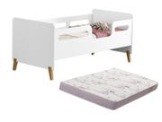 mini cama infantil cecilia montessoriana branca com proteção lateral ja com colchão