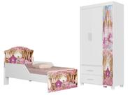 Mini Cama Infantil Livia Adesivada Para Quarto MDF Com Proteção Lateral Design Moderno Com Guarda Roupa 3 Portas 2 Gav