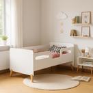 mini cama infantil MDF cor Branco com proteção lateral cecilia para quarto de criança pés de madeira retro estilo montessoriana
