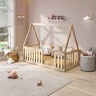 Mini Cama Montessoriana com Grade e Telhado Giulia Casatema MadeiraOriginals Marrom/Bege