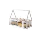 Mini Cama Montessoriana Giulia Madeira Maciça com Grade e Telhado Branco - Casatema
