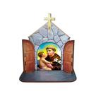 Mini Capela Oratório Display Enfeite de Mesa Santo Antônio de Pádua 12cm Mdf Madeira
