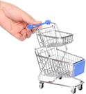 Mini carrinho de compras, mini carrinho de compras de supermercado, brinquedo de carrinho de dupla camada de metal, decoração de modelo de carrinho de compras de armazenamento de mesa (carrinho de compras de brinquedo azul)