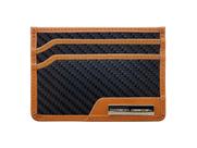 Mini Carteira porta cartão Minimalista fina de bolso para CNH anti roubo furto com proteção rfid couro marrom claro natural Fibra De Carbono Masculina