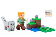 Mini conjunto de brinquedos LEGO Minecraft: minifigura Alex com lobo