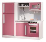 Mini Cozinha Infantil Encanto 100% MDF com Geladeira Refrigerador, Pia, Fogão, Nicho e Microondas