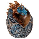 Mini Dragão Decorativo Azul Dourado Ovo Resina Fantasy
