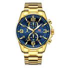 MINI FOCUS Relógios masculinos luxuosos de tom dourado (multifunções/impermeáveis/luminosos/calendário) pulseira de aço