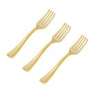 Mini garfos de plástico descartáveis N9R 200 unidades douradas 10 cm