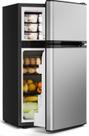 Mini geladeira Feelfunn 3,2 pés³ com freezer, 2 portas, prata