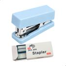Mini Grampeador Portátil Cores Pastel + 320 Grampos 24/6 - Azul