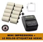 Mini Impressora Bluetooth + 10 Rolos Etiqueta Adesiva 40x40 Mini Impressora Bluetooth + 10 Rolos Etiqueta Adesiva 40x40