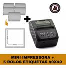 Mini Impressora Bluetooth + 5 Rolos Etiqueta Adesiva 40x40 Mini Impressora Bluetooth + 5 Rolos Etiqueta Adesiva 40x40