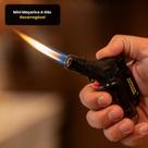 Mini Maçarico a Gás Recarregável Portátil 1300C Acendimento Automático Butano Compacto Segurança Camping Lareiras