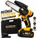 Mini Motosserra Portatil 6 Polegadas Com Maleta 48V Sem Fio Corte Rápido Profissional Poda Arvores Jardim Galhos