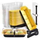 Mini panelas de bolo NPLUX, pacote com 50 tampas e colheres, ouro preto, 200 ml
