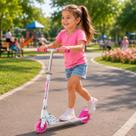 Mini Patinete Infantil Rodas LED Ajustável Dobrável Branco