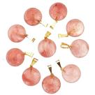 Mini Pingente Disco de Quartzo Cherry com Pino Dourado - Pedra Natural - Atacado