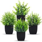 Mini plantas artificiais, pacote com 4 vasos pretos para decoração de casa