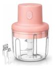 Mini Processador De Alimentos Recarregável Com 3 Lâminas Rosa E Transparente 3.7v