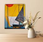 Mini Quadro Top decorativo de Barco Veleiro em linhas retas pintado manualmente