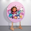 Mini Redondo 50x50 Capas 150x150 Painel Sublimada Decoração Casinha Encantada Gatinha Festa Infantil