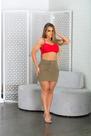 Mini Saia Cargo Feminina Bege Escuro Cintura Alta Sem Lycra Levanta Bumbum 100% Jeans