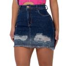 Mini Saia Jeans Feminina Barra Desfiada Destroyed Rasgada Curta Empina Bumbum Rasgadinha