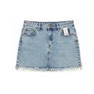 Mini Saia Jeans Feminina Cós Médio com Bolsos